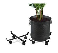 Relaxdays Carrello Portavasi, Set da 2, Allungabile, Interni e Esterni, con Freni, per vasi Ø fino 43 cm, Metallo, Nero