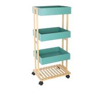 Relaxdays Carrello portavivande in bambù e MDF, 4 ripiani con ruote, 88x40x30 cm, Naturale/Menta
