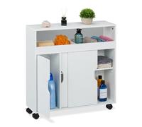 Relaxdays Carrello Salvaspazio da Cucina, 3 Scomparti, 2 Ripiani, Scaffale su Ruote Stretto Bagno, 71,5x70x20 cm, Bianco, Fibra di Legno, Plastica