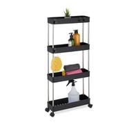 Relaxdays Mobile Salvaspazio, Scaffale su Ruote con 4 Ripiani, Carrello per Bagno e Cucina, 88 x 41,5 x 14,5 cm, Nero, Acciaio Inox