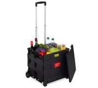 relaxdays Carrello Portaspesa Pieghevole, con Manico Telescopico e Coperchio Carrellino Trolley, 99 x 45 x 38 cm, Nero