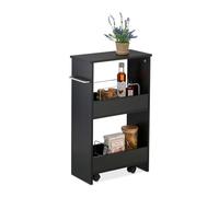 Relaxdays Carrello Stretto Salvaspazio, Carrellino Slim a 3 Ripiani per Cucina e Bagno, HxLxP: 66,5 x 42 x 20 cm, Nero, Ferro