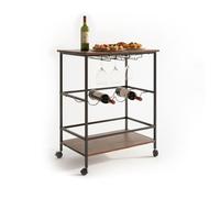 Relaxdays Carrello da Servizio con 2 Ripiani, portabottiglie e Bicchieri, 82x60x45 cm, Marrone/Nero