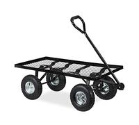 Relaxdays Carretto da Giardino, Carrello a Mano da Trasporto, HLP: 34,5x51x96 cm, Superficie Aperta, Fino a 200 kg, Nero, Acciaio