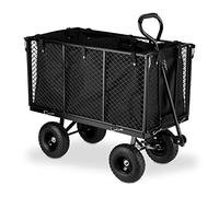 Relaxdays Carretto da Giardino, Grande Carrello con Sponde Pieghevoli, Telo Estraibile, con Manico, fino a 500 kg, Nero