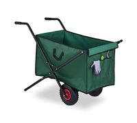 Relaxdays Carriola da Giardino Pieghevole, Carretto da Giardinaggio 160 Litri, con Manici e 2 Ruote, Fino a 50 kg, Verde, Gomma, 83 x 63 x 121 cm