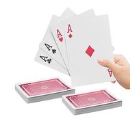 Relaxdays Carte da Gioco Giganti, Set 2 Mazzi da 54, Plastificate, Impermeabili, Giant Playing Cards, 18x13 cm, Colorate