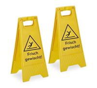 Relaxdays Cartello Appena Lavato Set da 2 Pieghevole Doppia Faccia plastica avviso Pavimento scivoloso Giallo 59x29x23