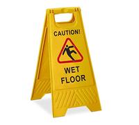 Relaxdays Cartello Avvertimento Anti-Scivolo, in Inglese Segnale Pieghevole Caution Wet Floor, Scritta su 2 Lati, Giallo