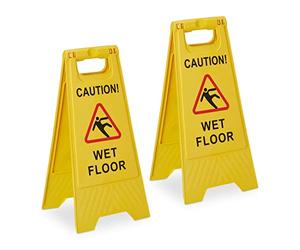 Relaxdays Cartello Avvertimento Antiscivolo, Set da 2, Segnale Pieghevole, Scritta in Inglese Caution Wet Floor, Giallo