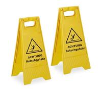 Relaxdays Cartello di allerta Rischio Scivolamento, Pieghevole, bifacciale, plastica, Giallo, 59x29x23 cm