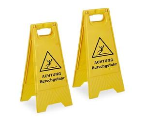 Relaxdays Cartello di allerta Rischio Scivolamento, Pieghevole, bifacciale, plastica, Giallo, 59x29x23 cm