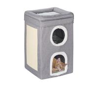 Relaxdays Casa per Gatti, Cuccia Morbida Pieghevole, HLP: 63x40x40 cm, 3 Piani, Tiragraffi per Unghie, Grigio Bianco, Poliestere