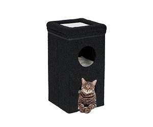 Relaxdays Casa per Gatti, HLP 76x40x40 cm, Cuccia a 3 Piani, Tiragraffi, Pieghevole, Casetta con Cuscini Interni, Nero