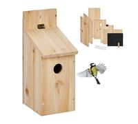 Relaxdays Casa per Uccelli, Casetta Nido da Appendere, Kit in Legno, con Foro e Posatoio, HLP 29,5x11,5x17 cm, Naturale, Acciaio Inox