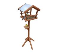 Relaxdays Casa per uccelli con supporto, tetto resistente, giardino e terrazza, mangiatoia in legno, arancione