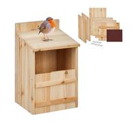 Relaxdays Casa per Uccellini, Casetta Nido in Kit in Legno, Naturale | Da Appendere, Sportello, Foro Entrata HxL 10x19 cm