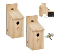 Relaxdays Casa per Uccellini, Set 2 Kit DIY Casette Nido Appese, Foro Sportello 32 mm, 29,5x11,5x17 cm, Legno, Naturale