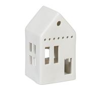 Relaxdays Casetta Portacandele in Ceramica, Casa Luminosa Porta-Tealight, per 1 Candelina, HLP: 12 x 7 x 6 cm, Bianco