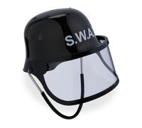 Relaxdays Casco SWAT per Bambini, Cappello da Poliziotto con Visiera, Elmetto Regolabile, HLP: 24,5x22,5x28 cm, Nero