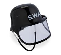 Relaxdays Casco SWAT per Bambini, Cappello da Poliziotto con Visiera, Elmetto Regolabile, HLP: 24,5x22,5x28 cm, Nero