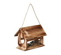 Relaxdays Mangiatoia per uccelli Casetta in legno bruciato da appendere 24x30x21 cm Marrone