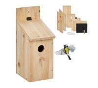 Relaxdays Casa per Uccelli, Casetta Nido da Appendere, Kit in Legno, con Foro e Posatoio, HLP 29,5x11,5x17 cm, Naturale, Acciaio Inox
