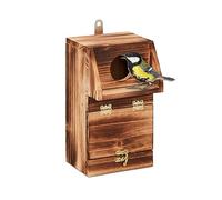 Relaxdays Casetta per Cinciallegre e Codirosso, Nido in Legno con Sportello Apribile per Pulizia, da Appendere, Naturale, 24,5 x 14 x 14 cm