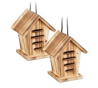 Relaxdays Casetta per Coccinelle, Set da 2 Case in Legno Fiammato da Appendere in Giardino, Hotel per Insetti, Marrone, 17,5 x 14,5 x 12 cm