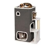 Relaxdays Casetta per Gatti 3 Piani, Tessuto Grigio | Cuccia con pallina e tiragraffi 83,5×43×34 cm, per interno