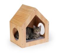 Relaxdays Casetta per gatti, mobile da parete/terra, colore | elemento fai-da-te, HxLxP: 46x39,5x30 cm, tana in legno
