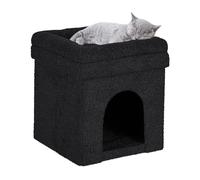 Relaxdays Casetta per Gatti, Pouf per Sedersi, HLP: 42x38x38 cm, Cuccia Pieghevole con Coperchio, Nero