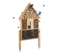 Relaxdays Casetta per insetti L da terra, nido per api, crisope, coccinelle in legno HxlxP: 60,5 x 37 x 9 cm, beige