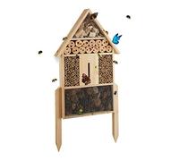 Relaxdays Casetta per insetti L da terra, nido per api, crisope, coccinelle in legno HxlxP: 60,5 x 37 x 9 cm, beige