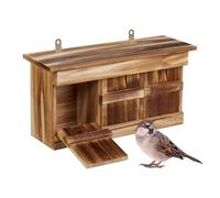 Relaxdays Casetta per Uccelli, 3 Camere, Nido in Legno di Abete, Ingresso HxL 3x2 cm, Cassetta da Appendere, Marrone, 22 x 43,5 x 15 cm