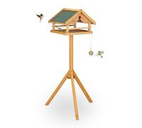 Relaxdays Casetta per uccelli con supporto, tetto in asfalto resistente, giardino, mangiatoia, legno di abete, arancione