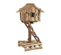Relaxdays Casetta per Uccelli da Terra, Supporto Scala Nido Decorativo, Legno non Trattato, Realizzata a Mano, Naturale