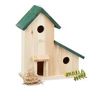 Relaxdays Casetta per Uccelli in Legno Nido Decorativo e Mangiatoia da Balcone o Giardino HxLxP: 30,5 x 26 x 12 cm Verde
