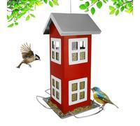 Relaxdays Casetta per Uccelli in Metallo da Appendere, 26x12x12 cm, mangiatoia da Giardino e Balcone, Rossa