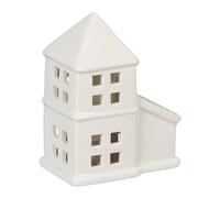 Relaxdays Casetta Portacandele in Ceramica, Casa Luminosa Porta-Tealight, per 1 Candelina, HLP 11,5 x 9,5 x 6 cm, Bianco