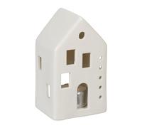 Relaxdays Casetta Portacandele in Ceramica, Casa Luminosa Porta-Tealight, per 1 Candelina, HLP: 12 x 7 x 6 cm, Bianco