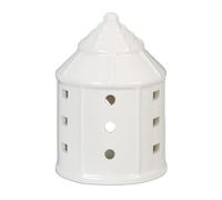 Relaxdays Casetta Portacandele in Ceramica, Casa Luminosa Porta-Tealight, per 1 Candelina, HxD: 10,5 x 7,5 cm, Bianco