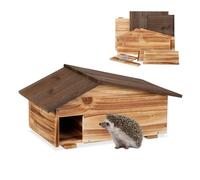 Relaxdays Casetta per Ricci, Rifugio da Giardino, 2 Camere, HLP: 24x46x33,5 cm, Tana Contro Predatori, Legno Fiammato, Ferro