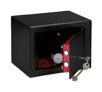 relaxdays Cassaforte Mobile con Chiave, Serratura Doppia, a Parete o a Pavimento, Mini Safe,HLP 17x23x17,Cassetta; Nero