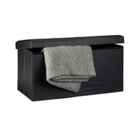 Relaxdays Cassapanca contenitore pouf pieghevole in similpelle con coperchio H38×L76×P38 cm Nero