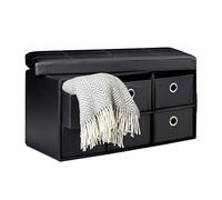 Relaxdays Cassapanca Contenitore, con 6 Pouf in Similpelle, HxLxP 36 x 76 x 38 cm, Panca con Coperchio, Nero