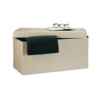 Relaxdays Cassapanca Contenitore, Pouf Pieghevole in Similpelle, HxLxP 38 x 76 x 38 cm, Panca con Coperchio, Crema
