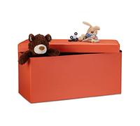 Relaxdays Cassapanca Contenitore, Pouf Pieghevole in Similpelle, HxLxP 38 x 76 x 38 cm, Panca con Coperchio, Arancione, Tela, Arancio, 76 x 38 x 38 cm