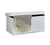 Relaxdays Cassapanca Contenitore, Pouf Pieghevole in Similpelle, HxLxP 38 x 76 x 38 cm, Panca con Coperchio, Bianco