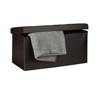 Relaxdays Cassapanca Contenitore, Pouf Pieghevole in Similpelle, HxLxP 38 x 76 x 38 cm, Panca con Coperchio, Marrone